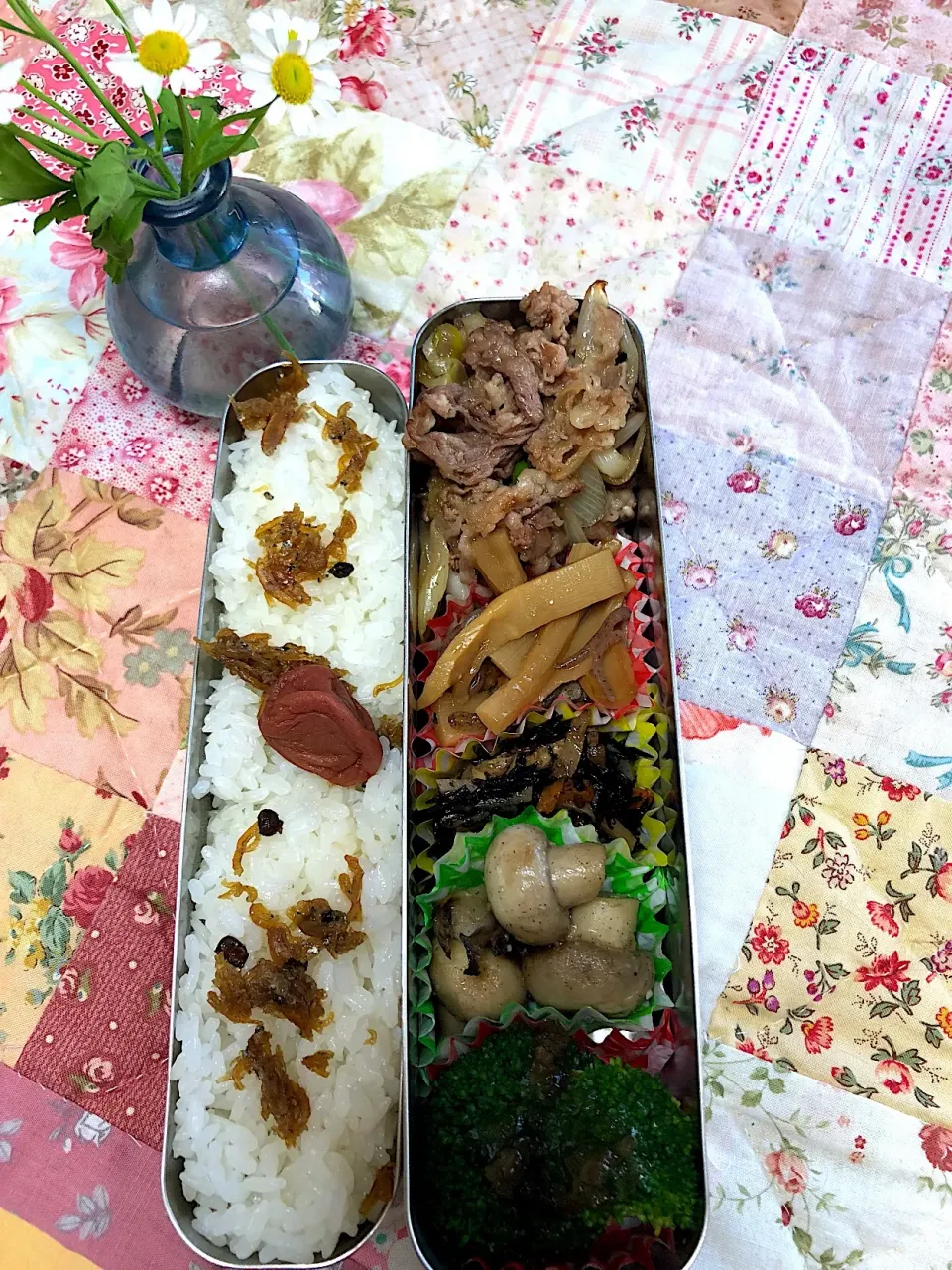 牛肉とネギの炒め物 メンマ煮 五目ひじき マッシュルーム炒め ブロッコリー弁当🥦|Kumiko Kimuraさん