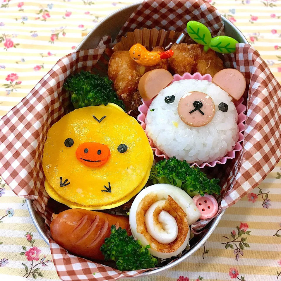 #黄色いとりとくまちゃん弁当🐣🐻
 #リラックマお弁当  #さくらちゃんの弁当🍱  #可愛い弁当 #とり弁当🐣|K.Choさん