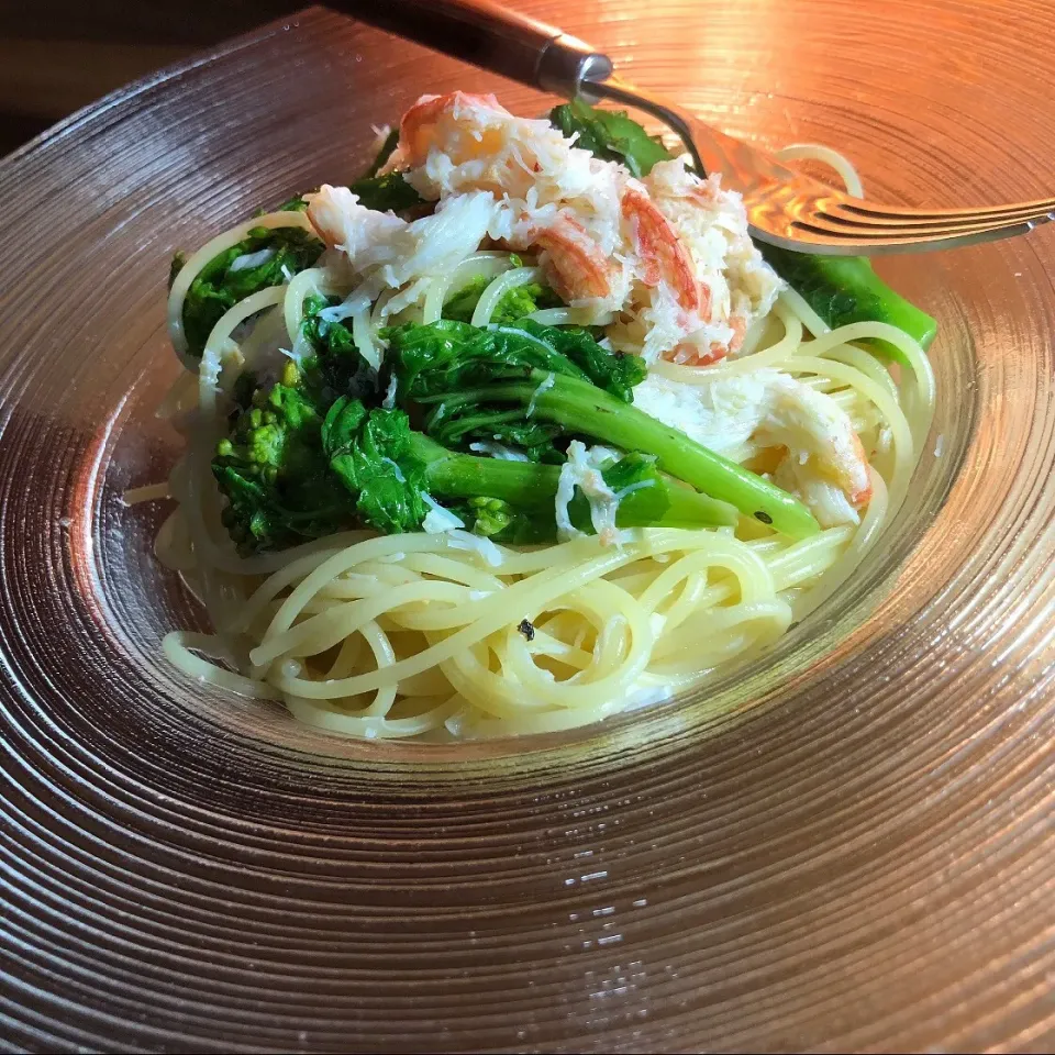 ズワイガニと菜の花のパスタ|アズフラさん