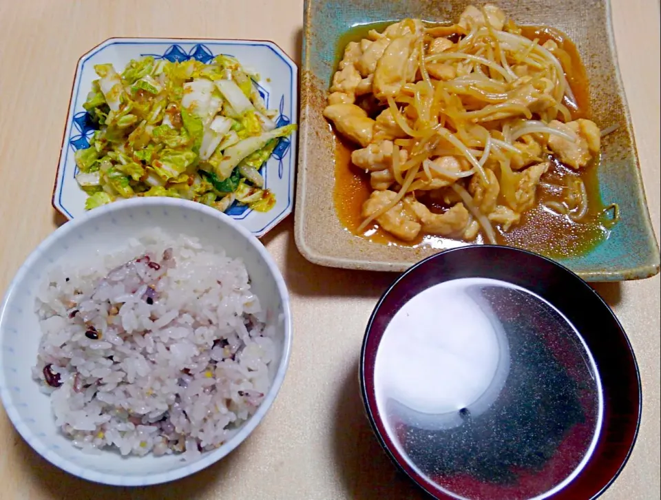 1月１６日　鶏胸肉ともやしのさっぱり醤油炒め　白菜とかつおぶしのめんつゆ胡麻サラダ　わかめスープ|いもこ。さん