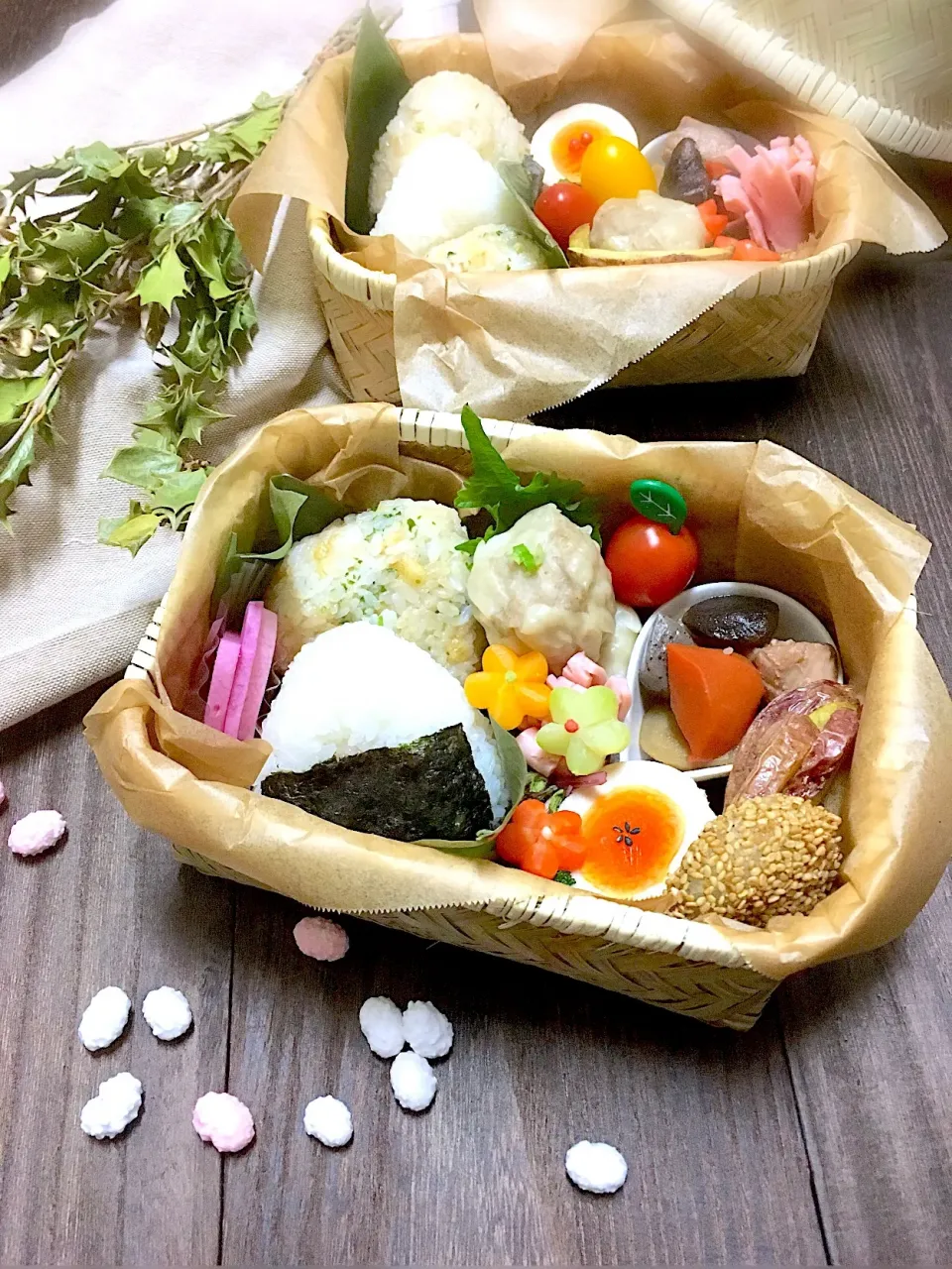 チーズ入たぬき、明太子のおにぎり弁当|yukino_72さん