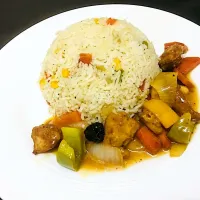 Snapdishの料理写真:Kung pao chicken with veg fried rice|Fatima Sameena Sharifさん