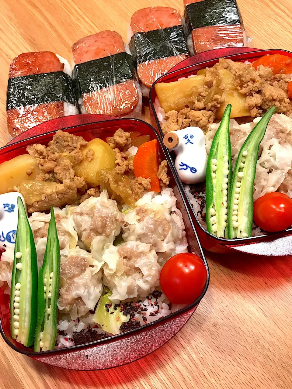 2018.2.5 中2＆高2男子焼売弁当〜＆スパムお握り🍙
 #お弁当  #中2弁当  #高2弁当  #焼売弁当  #スパムおにぎり|mari-pさん