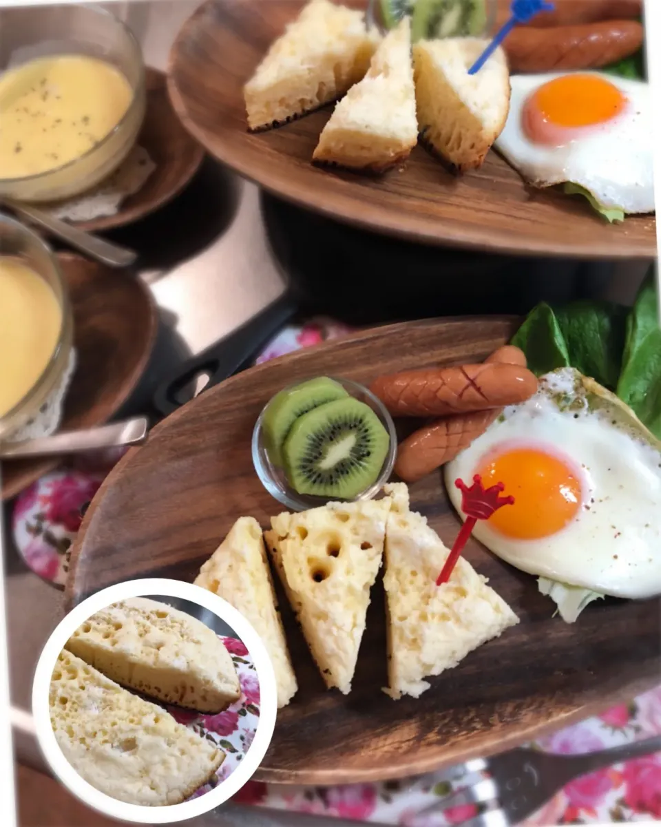 米粉と豆乳のスフレパンケーキ🥞🍴|AKUBI*:ஐ(●˘͈ ᵕ˘͈)さん