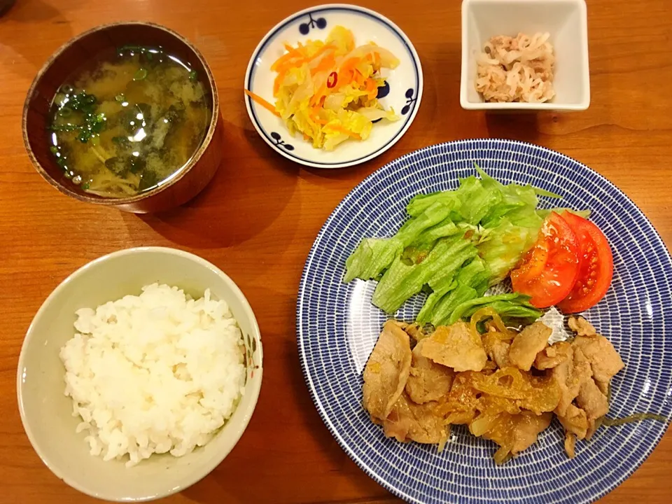 2/6 夕飯♪ 豚生姜焼き 白菜の甘酢漬け 大根とツナのサラダ 味噌汁|ikukoさん