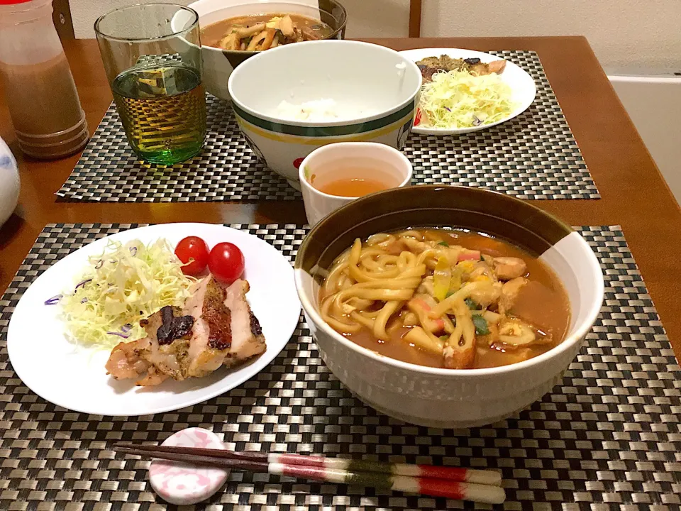 味噌煮込みうどん、ハーブグリルチキン焼き|kumi♡さん