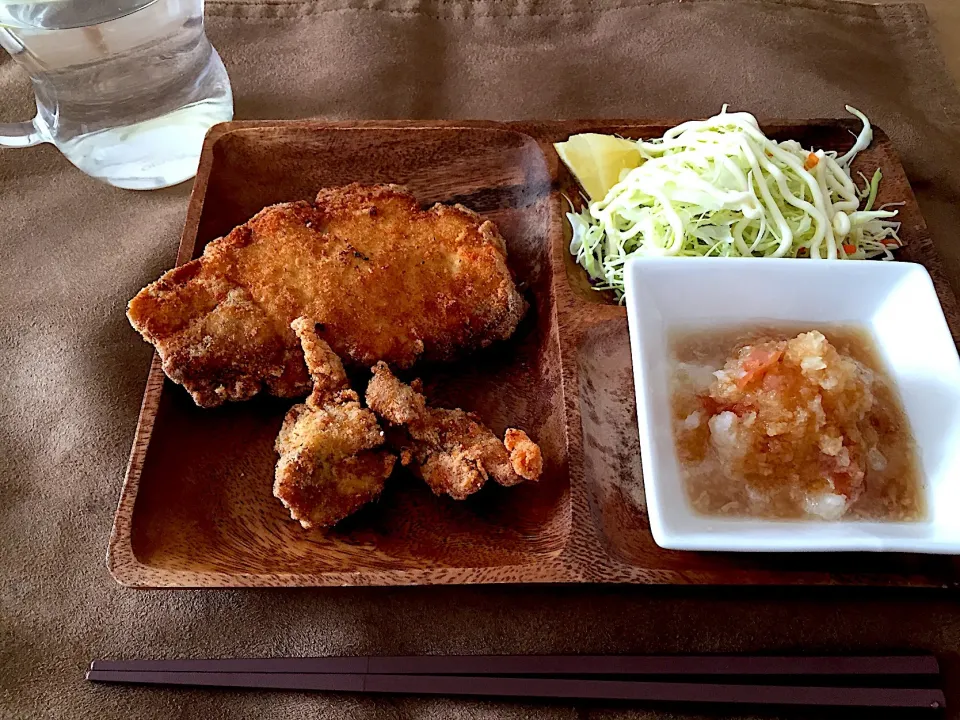 糖質制限 とんかつ&唐揚げ定食 梅おろしポン酢付き🌸|にゃふてんさん