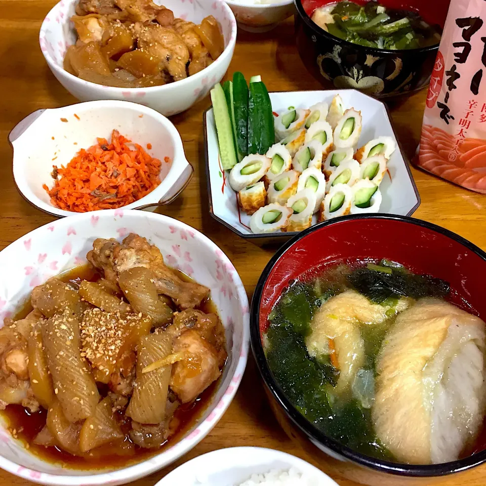 鶏手羽元のさっぱり煮、ちくわキュウリ、車麩と蕪のスープ*\(^o^)/*|すかラインさん