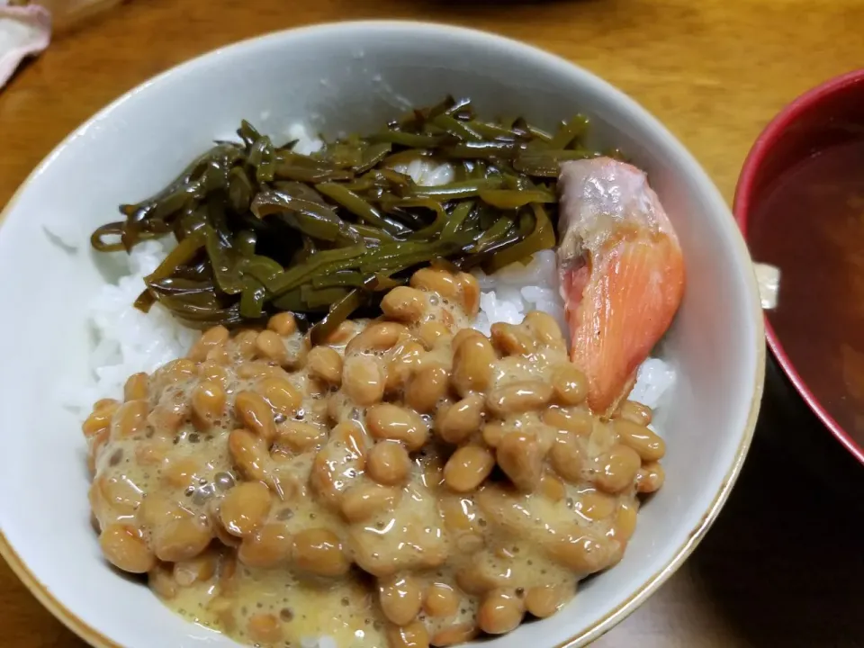 Snapdishの料理写真:朝はこれ
めかぶ納豆丼|Morito Kamiyaさん