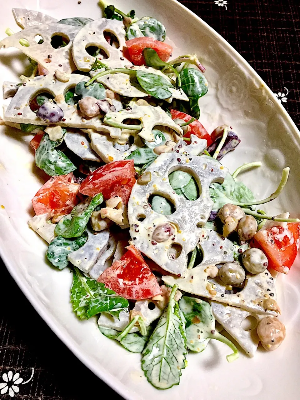 おかなさんの料理 簡単健康サラダ♡レンコンとミックスビーンズのマスタードサラダ( •ॢ◡-ॢ)-♡  ヘルシーです！|tachiさん