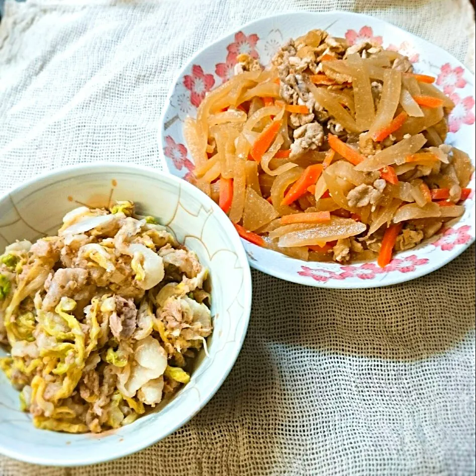 大根と豚肉の煮物・白菜ツナサラダ、夕飯のおかず2品|jun(・x・)さん