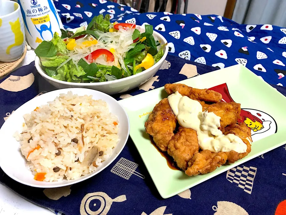 チキン南蛮  ちりめん山椒ご飯  ほうれん草サラダ|石川洋子さん