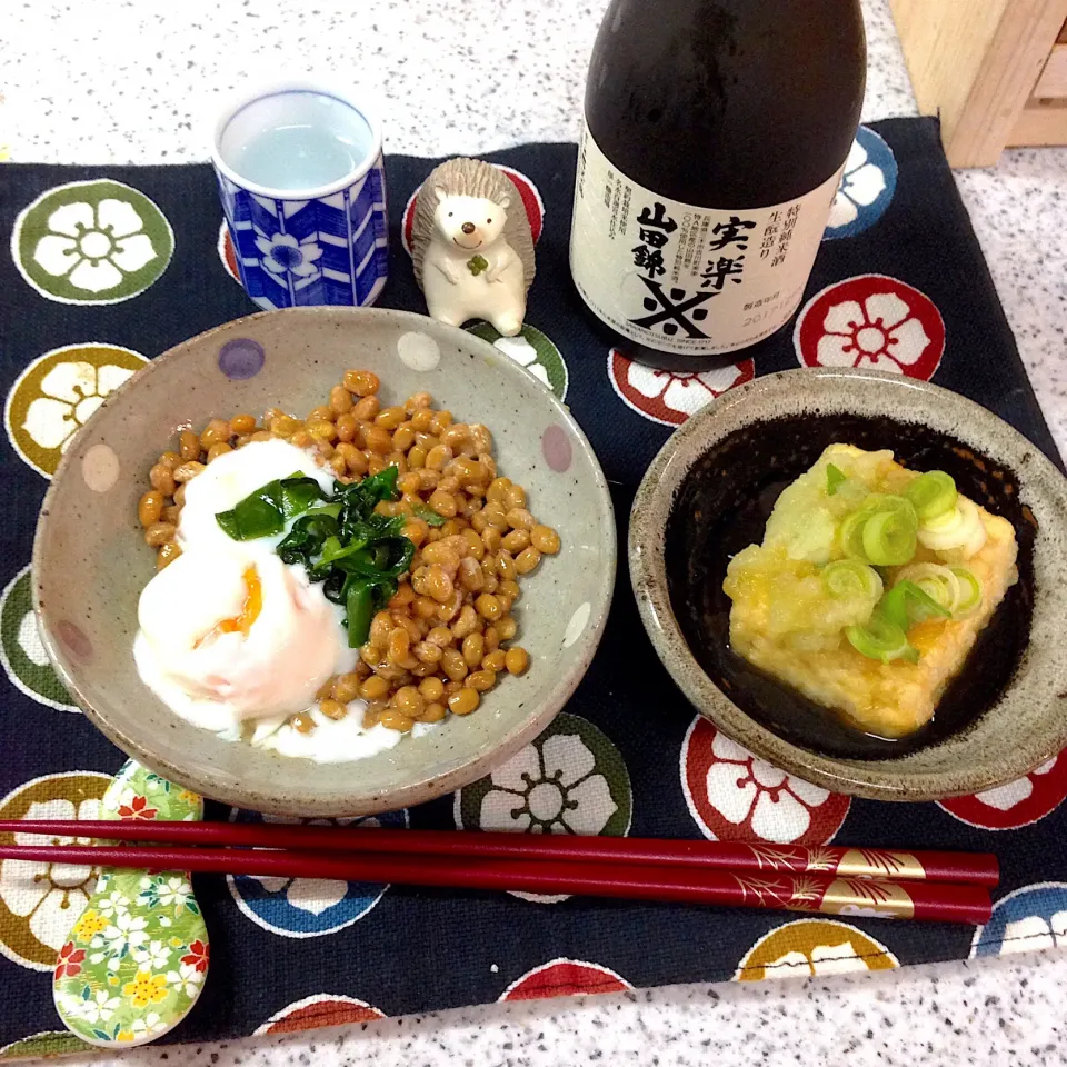 ニラ玉納豆と揚げ出し豆腐で晩酌セット🍶|naonaomimichanさん