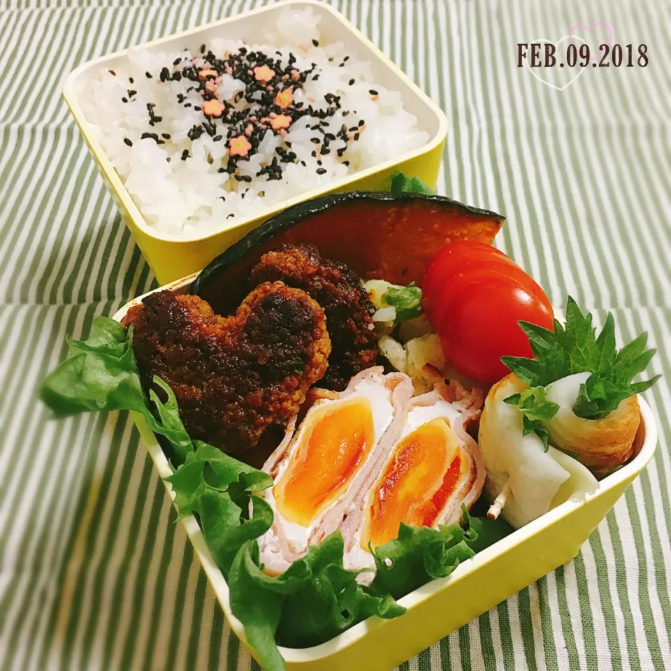 ハート #ハンバーグ弁当  #バレンタイン弁当  #お弁当記録  #お弁当  #弁当|momo31omomさん