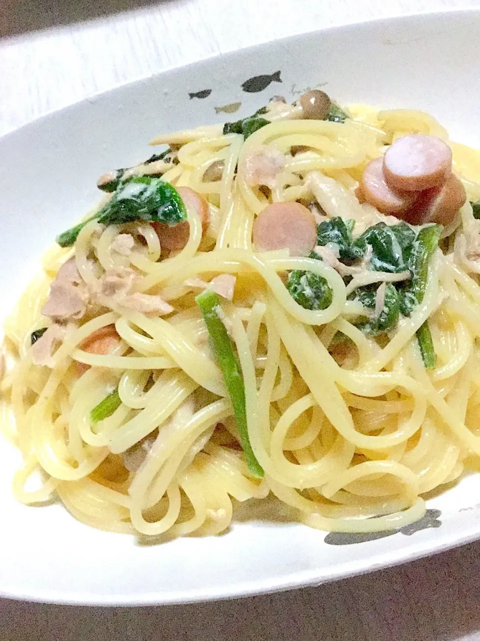 Snapdishの料理写真:ほうれん草のツナクリームパスタ|Ayaさん