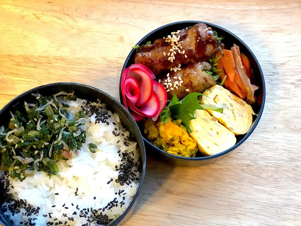 キャベツの豚肉巻き 弁当。蕪の葉ふりかけ付き|弁当 備忘録さん