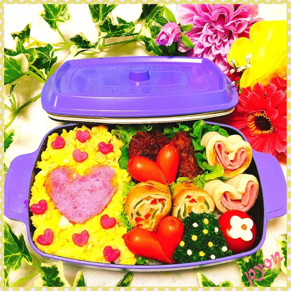 パパちゃんのバレンタイン弁当💕
 #お弁当  #愛妻弁当 #バレンタイン弁当|ぴょんちゃんさん