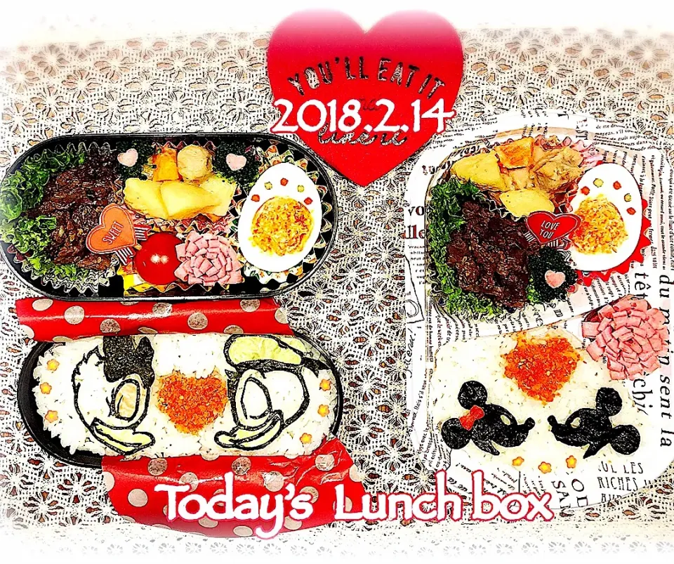 本日のOL弁+JKのバイト弁🍱😋
バレンタイン弁当最後は、ドナルド＆デイジーとミッキー＆ミニー弁当☝️✨|あさちゃん☆さん