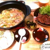 野菜たっぷりスープ鍋とステーキの晩ごはん(*^_^*)