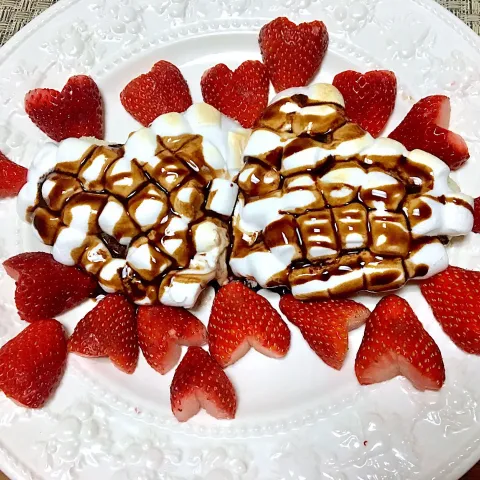 「チョコマシュマロ」を使ってみたSnapdishの料理・レシピ写真:❤️Heart shaped Choco-marshmallow toast...ハートの形のチョコマシュマロトースト❤️ エイワさん、SD さん ありがとうございます！