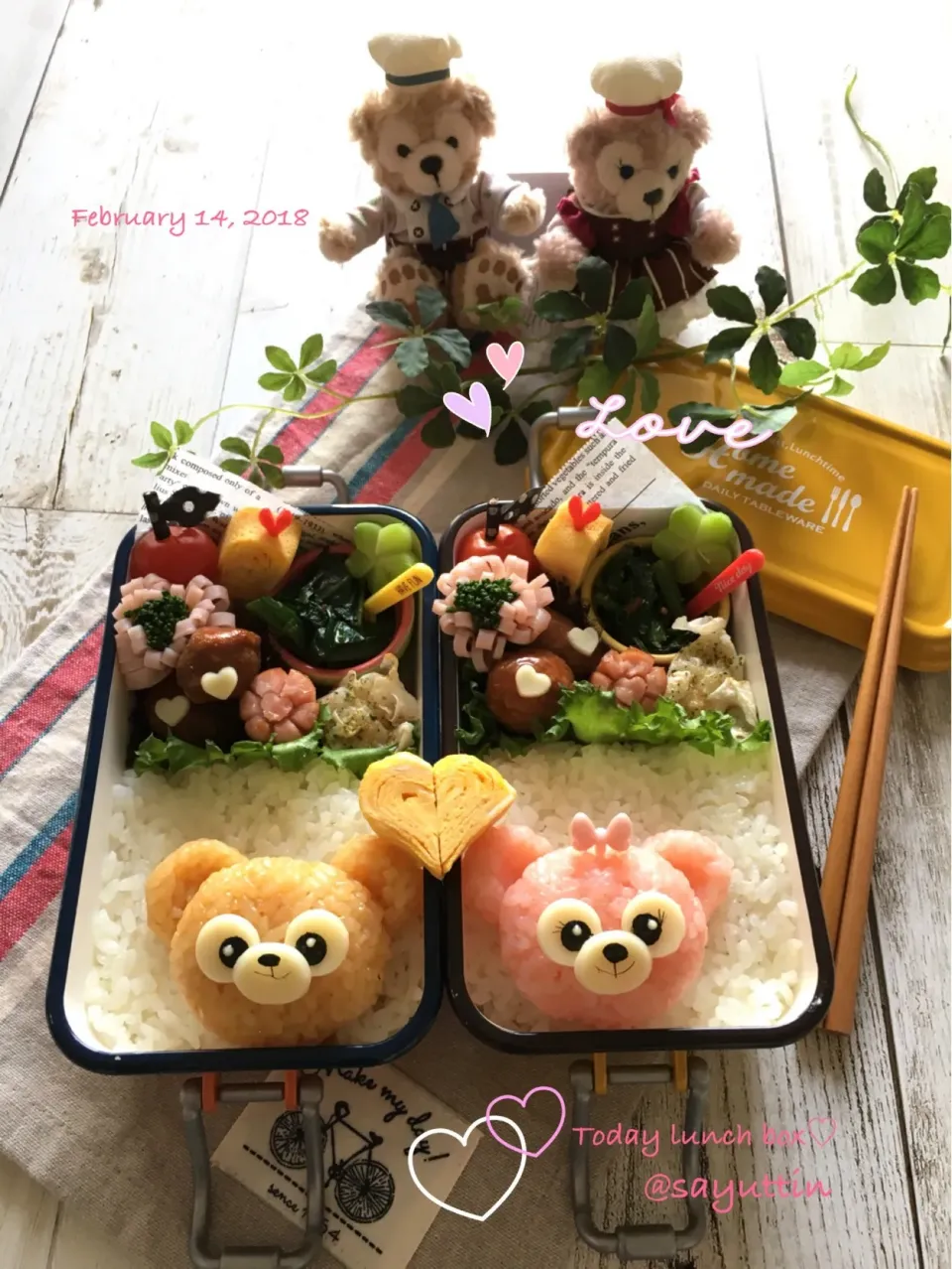 ダッフィーとシェリーメイちゃんのハッピーバレンタイン弁当♡|sayu♡さん