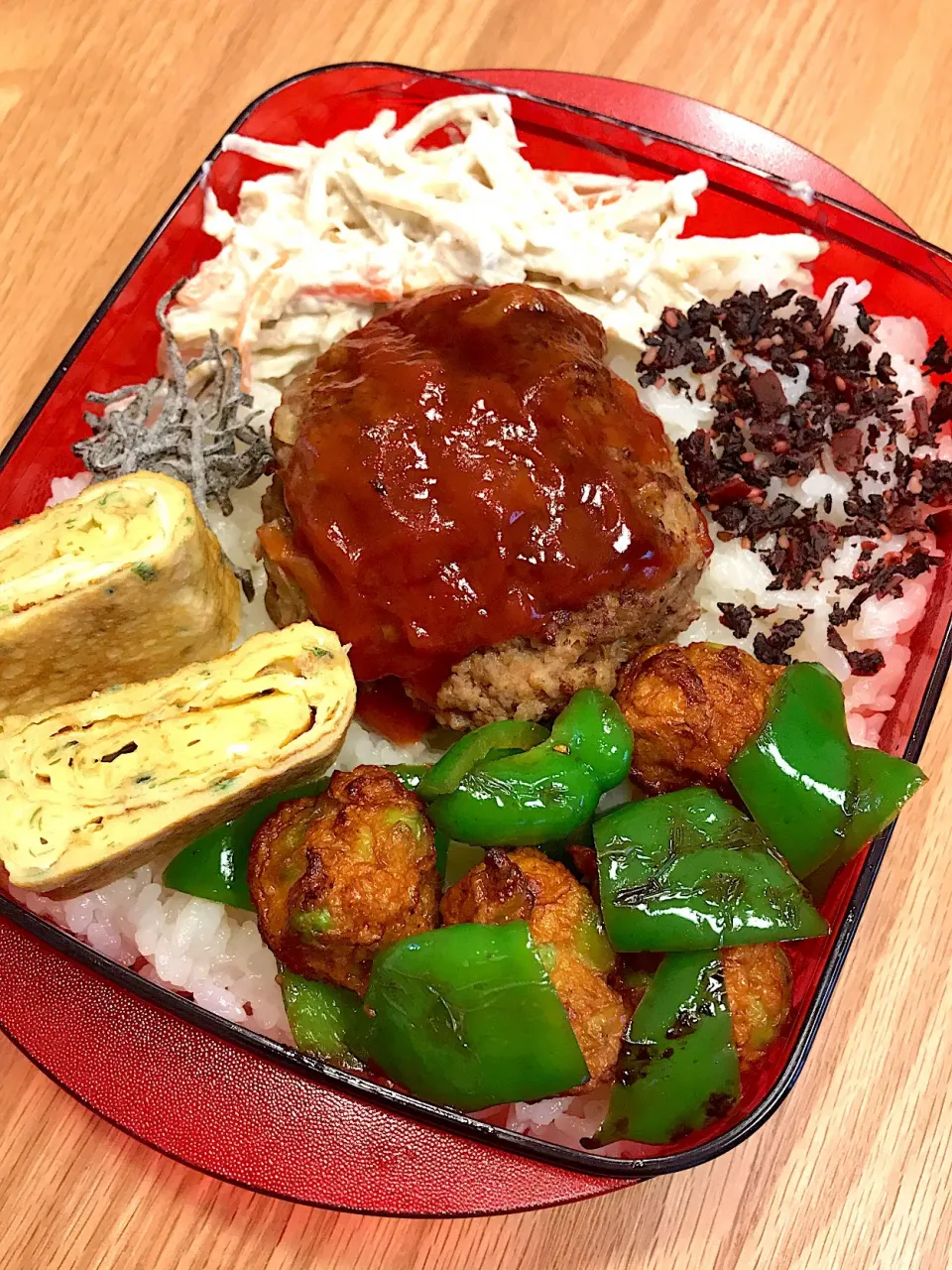 2018.2.15 中2男子 🥈🥉ハンバーグ弁当〜🍱
 #お弁当  #中2弁当  #ハンバーグ弁当  #ごぼうサラダ|mari-pさん