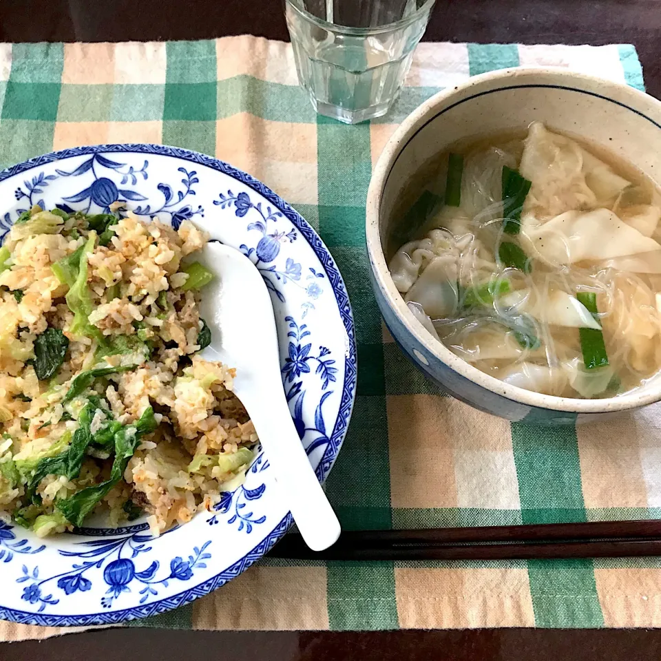 レタスの炒飯とワンタン春雨スープ|純さん