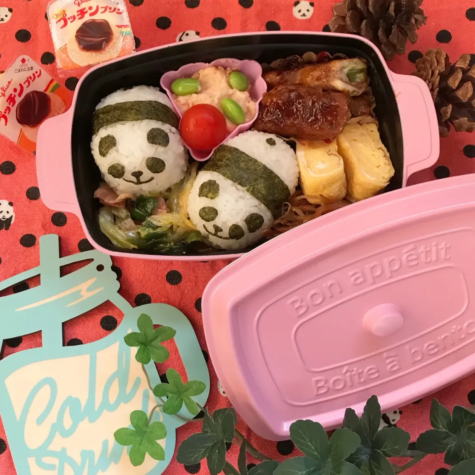 2018.1.10◡̈⃝︎⋆︎*パンダおにぎり弁当 #おにぎり  #デコ弁  #娘のお弁当|ハルちゃんのお弁当さん