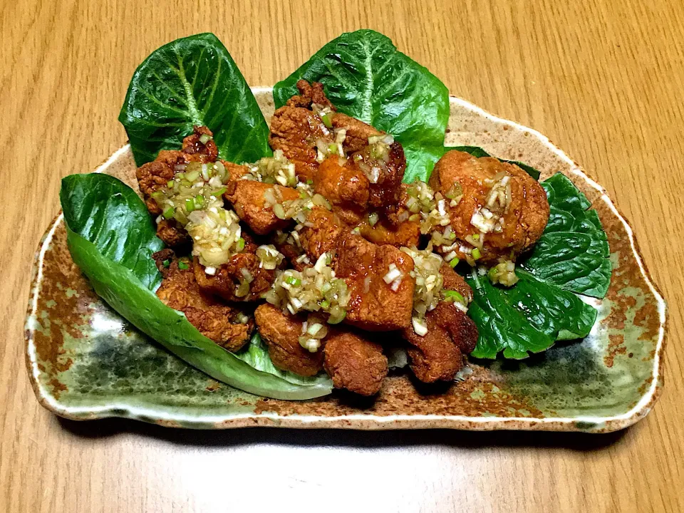 ノンフライヤーで作った唐揚げ(油淋鶏ソースがけ)|yumyum😋さん