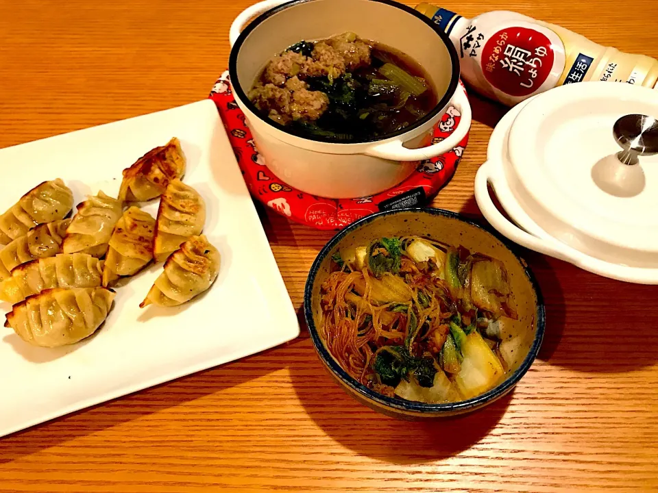 ぎょうざ#肉団子とレタスのスープ#春雨と白菜煮#夕飯#バーミキュラ#ヤマサ鮮度生活なめらか絹しょうゆ|えりこ　　　      　　 2016.2.14~さん