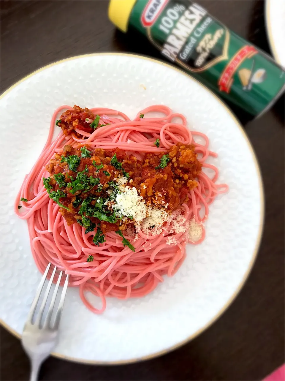 トマト麺でミートソーススパゲティ🍝♪|るん♪さん