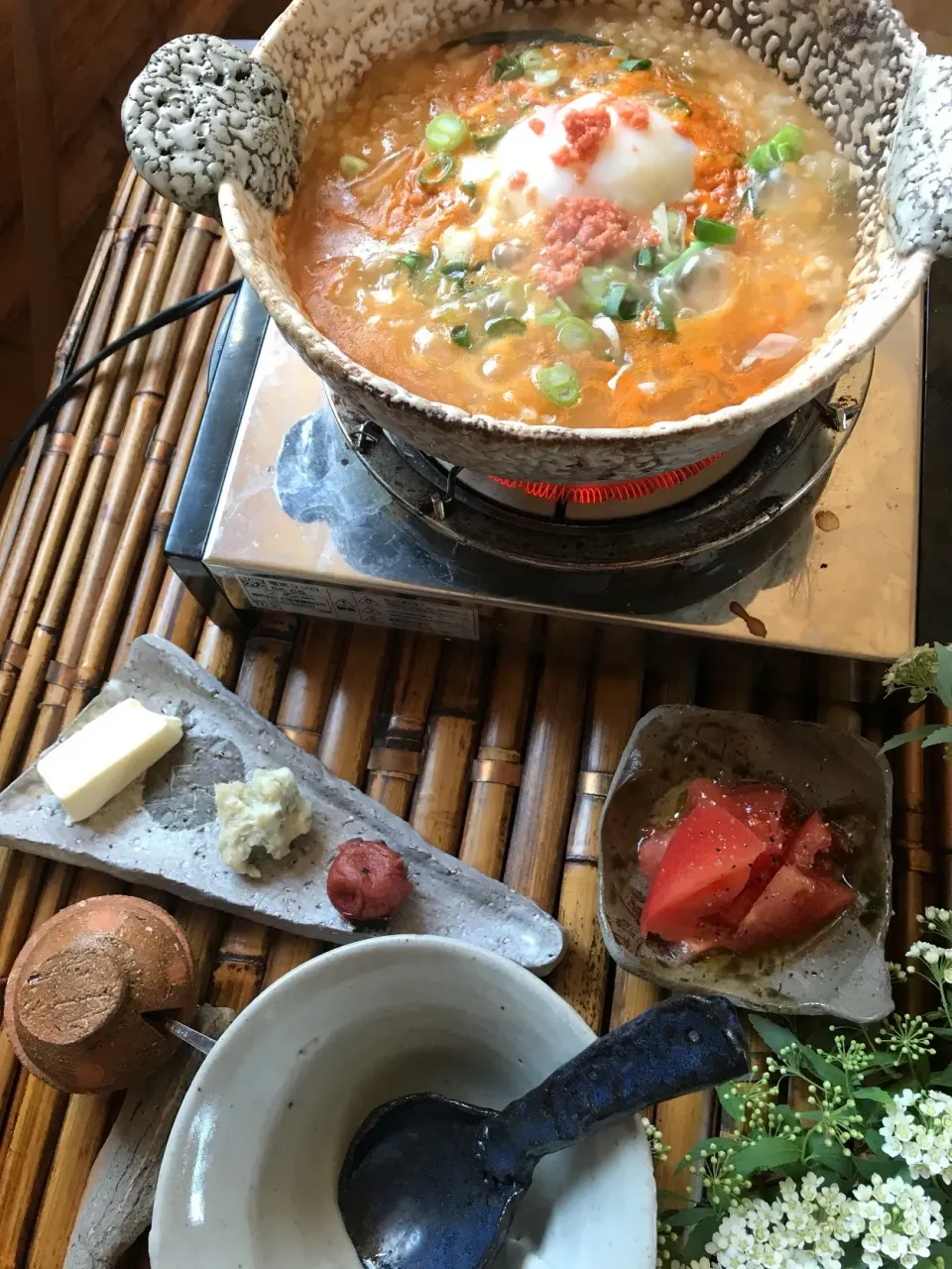 飲み過ぎた朝の、反省生姜おじや😅 土鍋も私作でーす💖|麦チョコさん