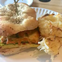 Snapdishの料理写真:Egg bialy w potato cake @ Innovo, Latham, NY 2/18/18|Morcone Girlsさん