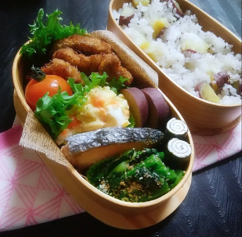 Snapdishの料理写真:さつまいもご飯の息子弁当|sakurakoさん