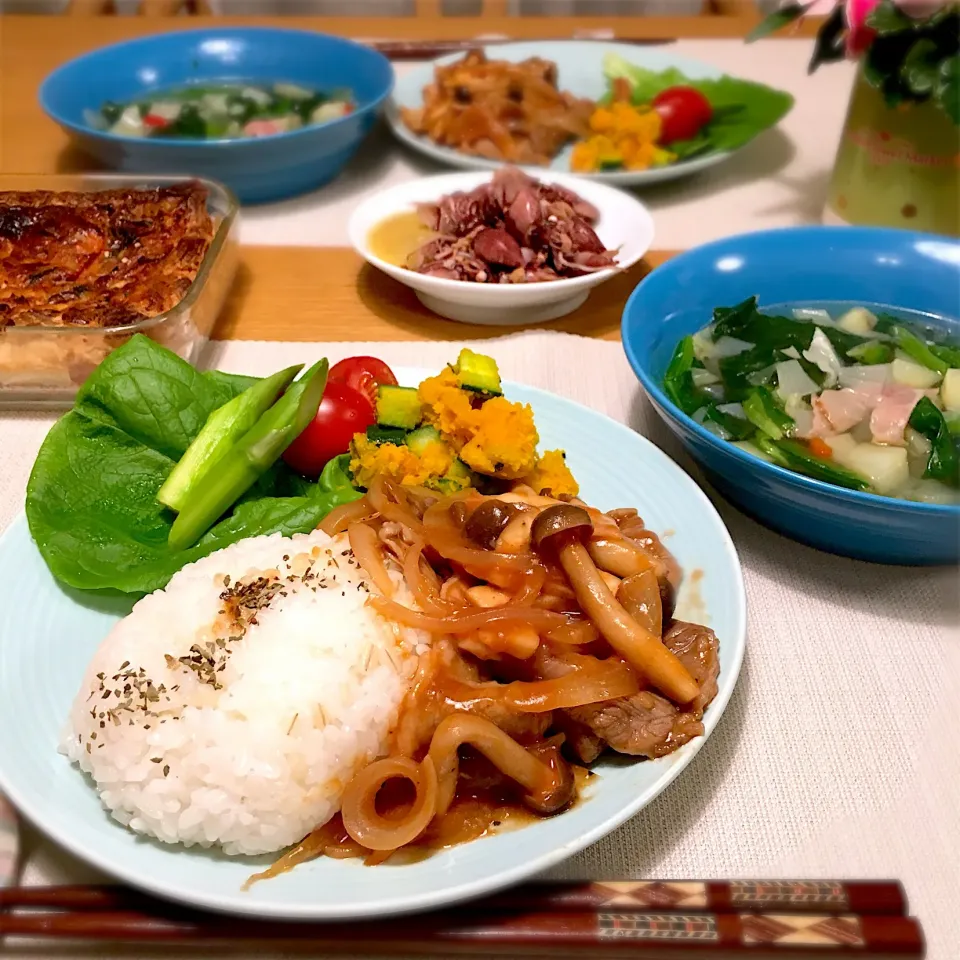 ポークチャップの晩ごはん|むぎこさん