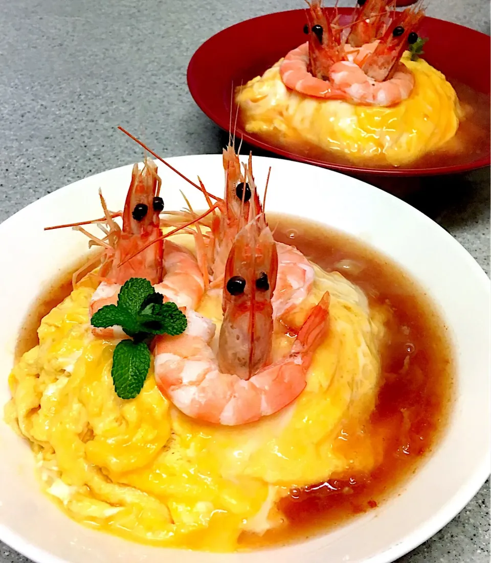 Snapdishの料理写真:#たまごあんかけご飯
#天使のエビ🦐
#トマト🍅ソース
 #ミント🌿|Satomi Sakaueさん