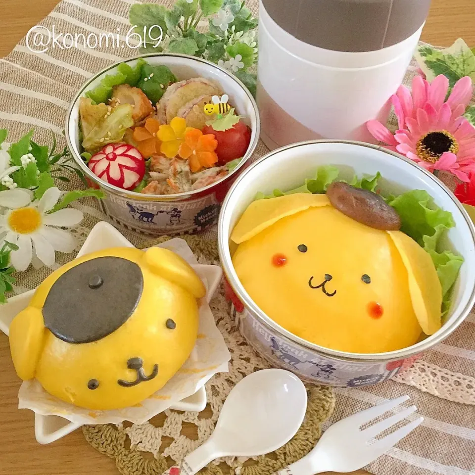 ポムポムプリンまんとポムポムプリンの天津飯弁当🌼🍮🌼|@konomi.619さん