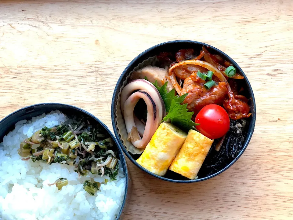 ポークチャップ 弁当。蕪の葉ふりかけ付き|弁当 備忘録さん