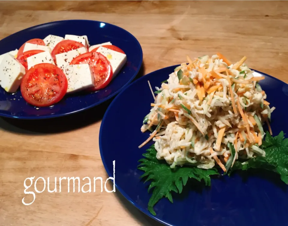 切り干し大根のサラダ🥗柚子マヨネーズ フルーツトマトと塩豆腐のカプレーゼ風|プーティさん