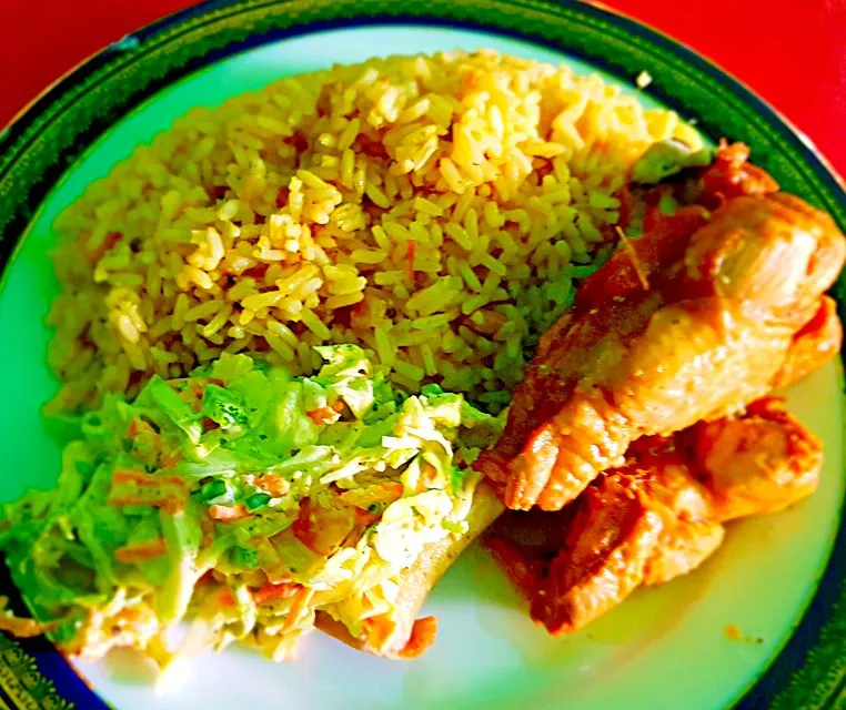 Snapdishの料理写真:Baked Turkey Wings with Pumpkin in Rice and Cabbage Slaw.|Juan Simmsさん