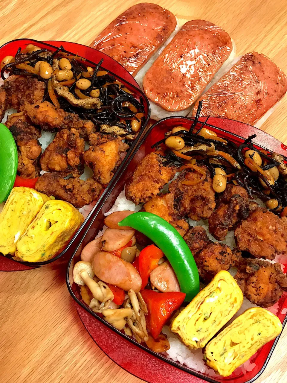 2018.2.26 中2＆高2男子 唐揚げ スパム弁当〜🍱
  #お弁当  #中2弁当  #高2弁当  #唐揚げ|mari-pさん