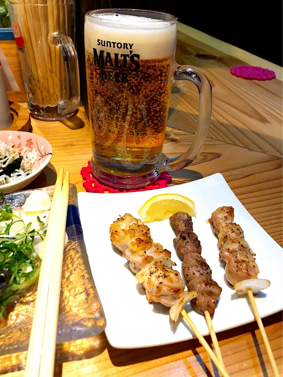 Snapdishの料理写真:串焼き3点🍺@神戸|MAPITEEさん