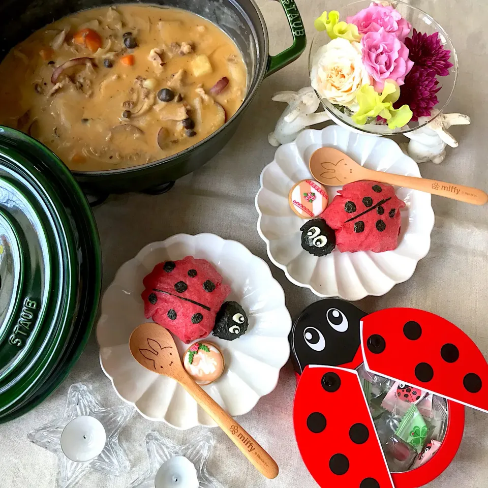 てんとう虫🐞むすび🍙とビーフストロガノフ|yumiさん