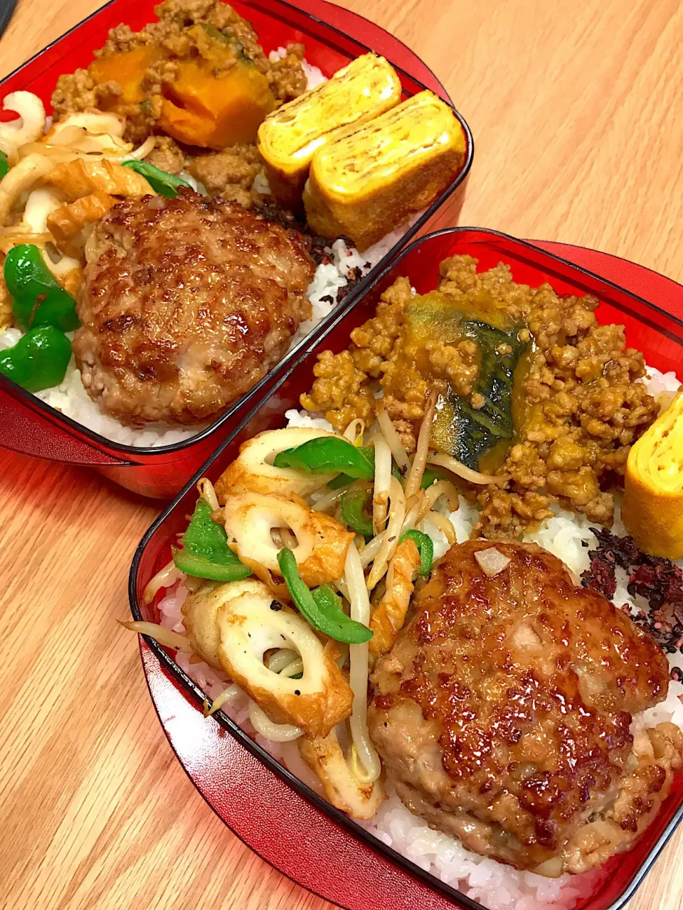 2018.2.28 中2＆高2男子 和風ハンバーグ弁当〜🍱
 #お弁当  #中2弁当  #高2弁当  #和風ハンバーグ|mari-pさん