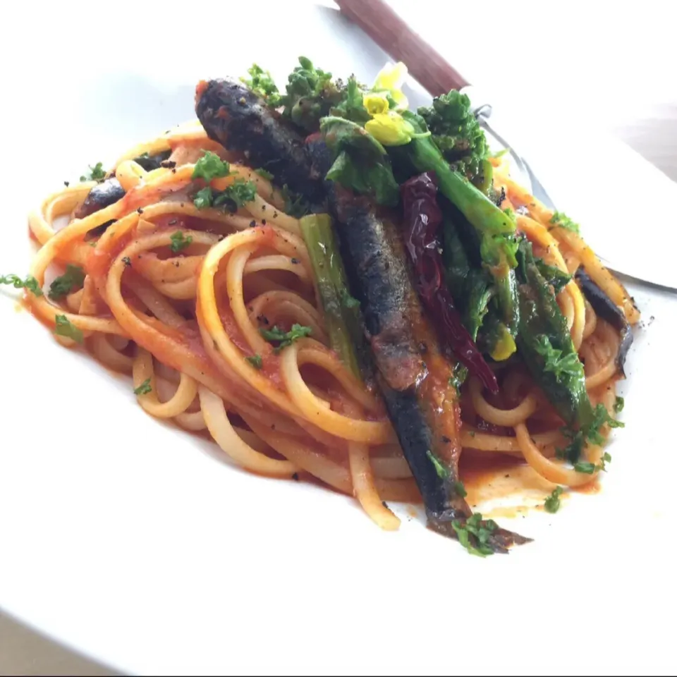 鰯と菜の花のトマトパスタ|アズフラさん