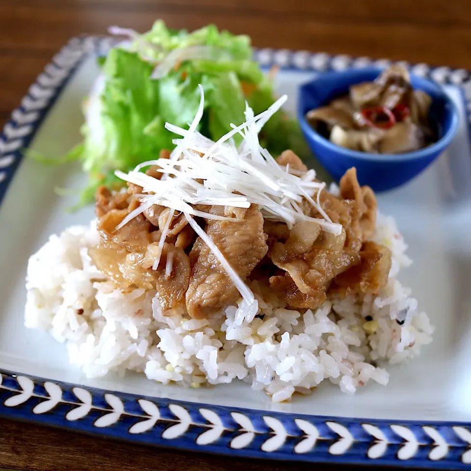 Snapdishの料理写真:豚丼でワンプレートランチ|hiroさん