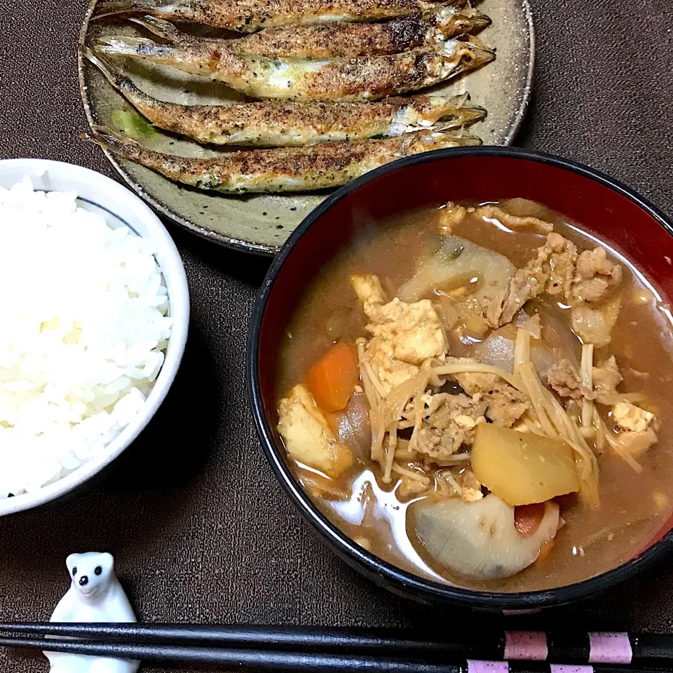 豚汁と柚子と碾茶ししゃも|&しーさん