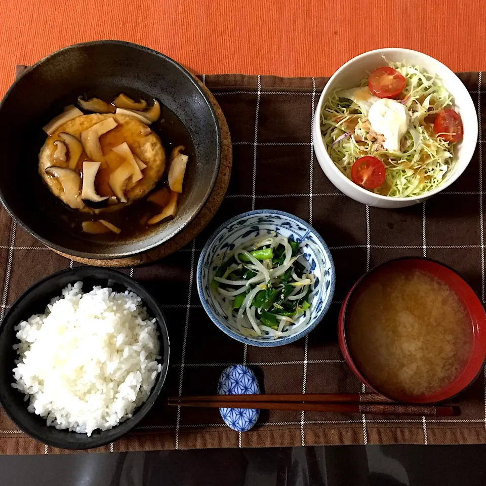 豆腐ハンバーグきのこあん定食|あーしょかぽんさん