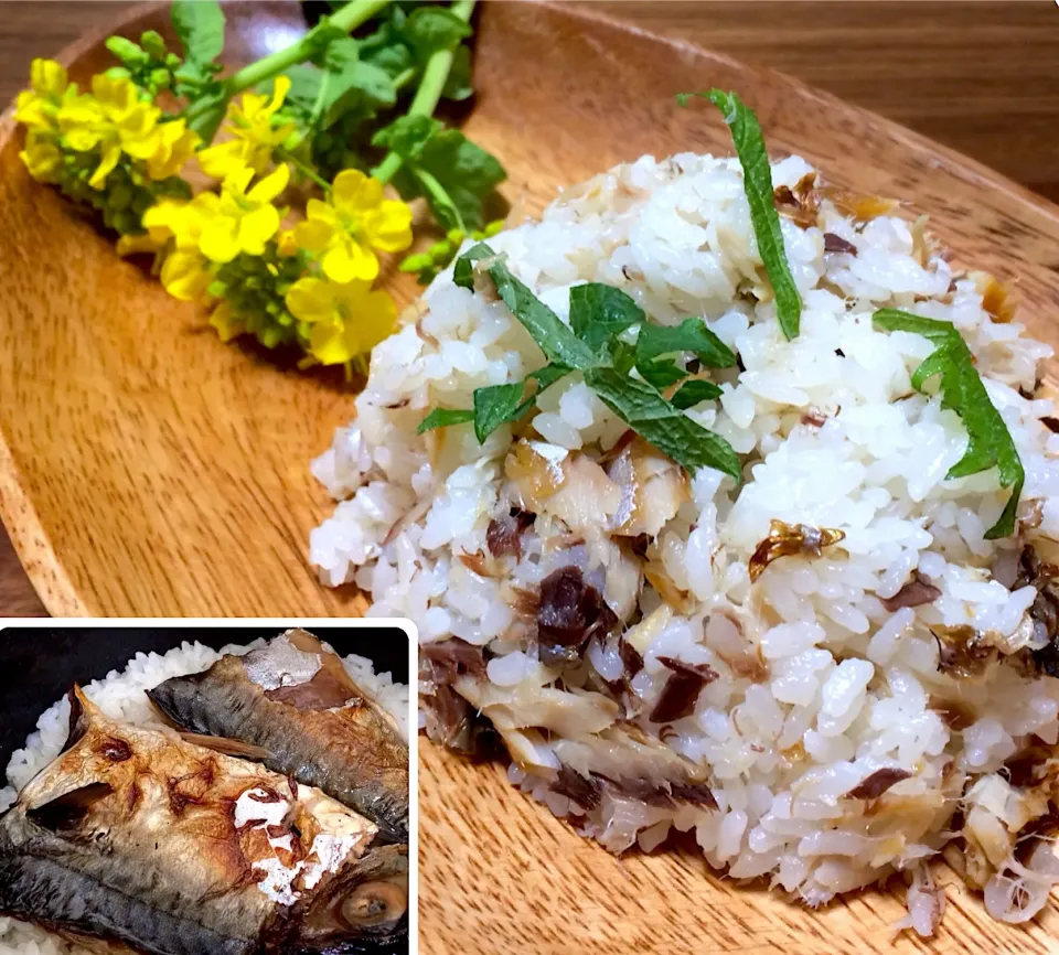 焼き鯖ひらき炊きのほぐし身青じそ混ぜご飯🐟🌿🌼|ぱぴこ家さん