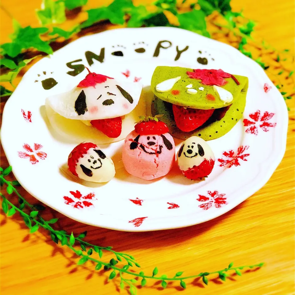 Snapdishの料理写真:春お菓子プレートスヌーピー|uma umatacoさん